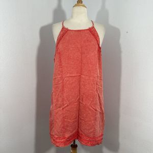 Fate Mini Dress Womens Large Organge Fring Trim‎ Sleeveless Beach Grunge